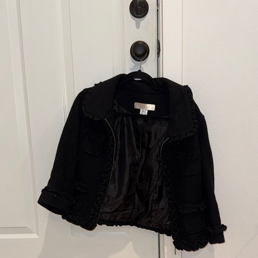 mac & jac Black Ruffle-Trim Cropped Blazer